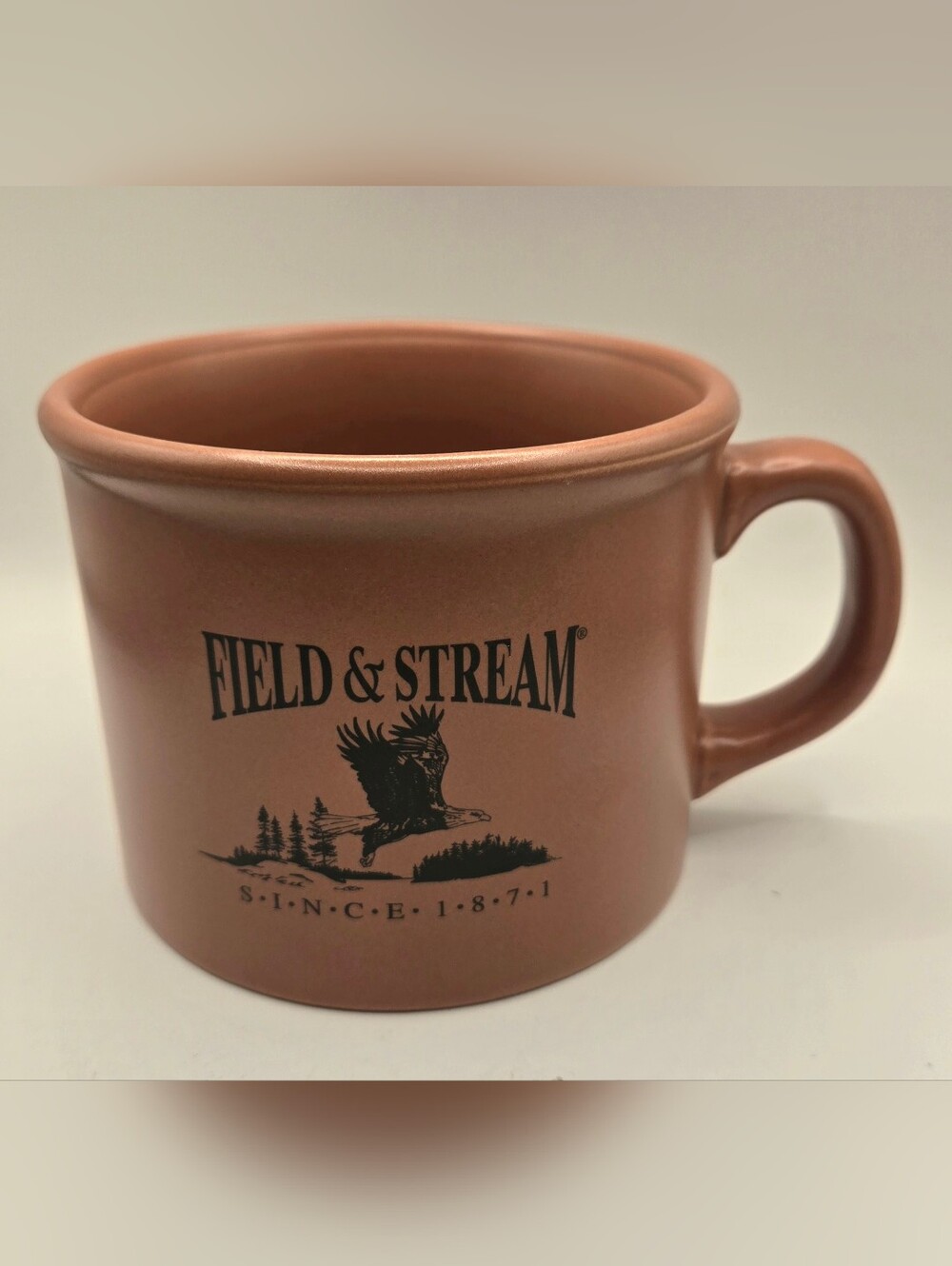 Field & Stream Stoneware Large Coffee Mug Cup Orange Black Lettering 16 Ounces